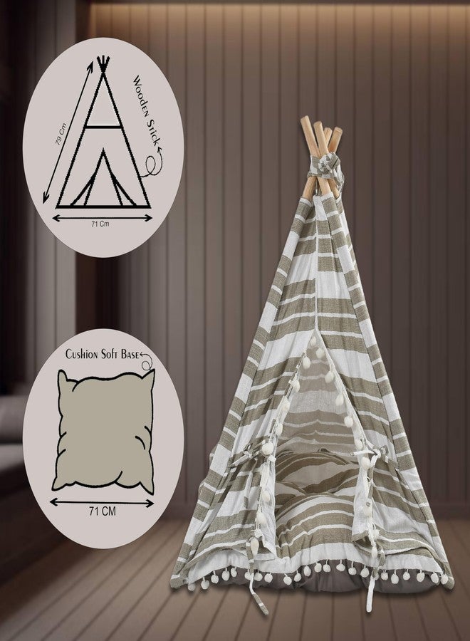 DECOVIA Dog & Cat Teepee Tent with Soft Cushion Bed - Cute Indoor Pet House for Small Dogs & Cats | Durable Wooden Frame & Breathable Cotton Fabric | (Size_28x28x31 Inches) (Green) - Image 2